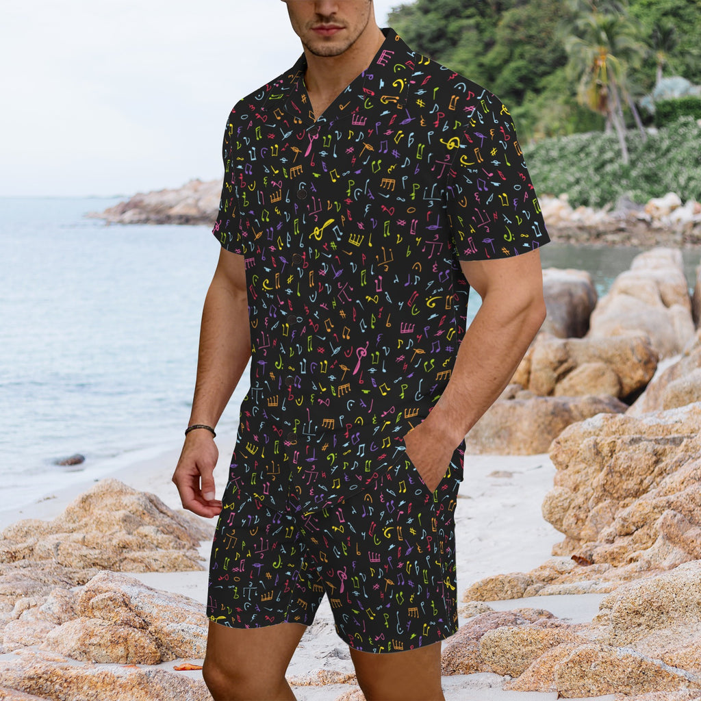 Music Notes Men's Hawaiian Shirt & Shorts Set Men's Hawaiian Shirt & Shorts Set Music Printed Offshore