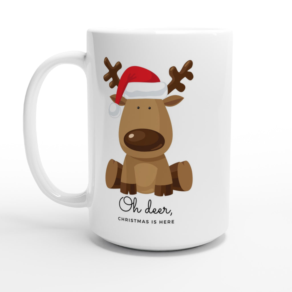 Oh Deer, Christmas Is Here - White 15oz Ceramic Mug Default Title Christmas 15oz Mug Christmas Globally Fulfilled