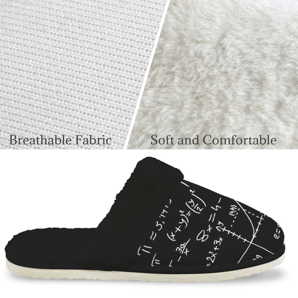 Equations Men's Fur Trim Thick-Sole Indoor Slippers Men's Fur Trimmed Slippers Maths Printed Offshore