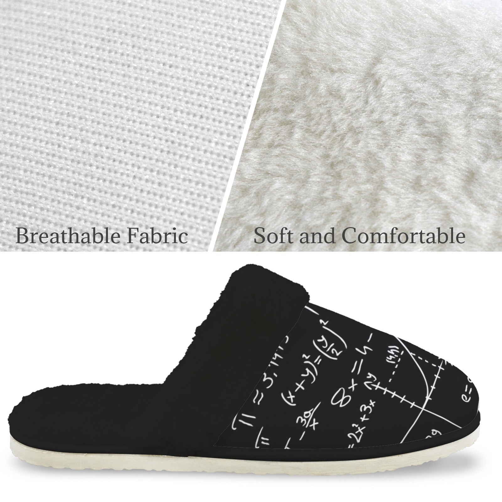 Equations Men's Fur Trim Thick-Sole Indoor Slippers Men's Fur Trimmed Slippers Maths Printed Offshore
