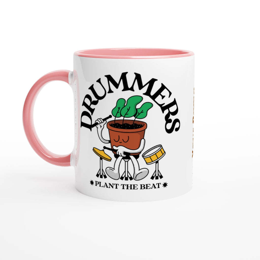 Personalised - Drummers - White 11oz Ceramic Mug with Colour Inside Ceramic Pink Personalised 11oz Mug customise Globally Fulfilled Music personalise Plants
