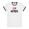 I Love Nerds, Red Heart - Staple Ringer Tee White Black Ringer T-Shirt Printed In Australia