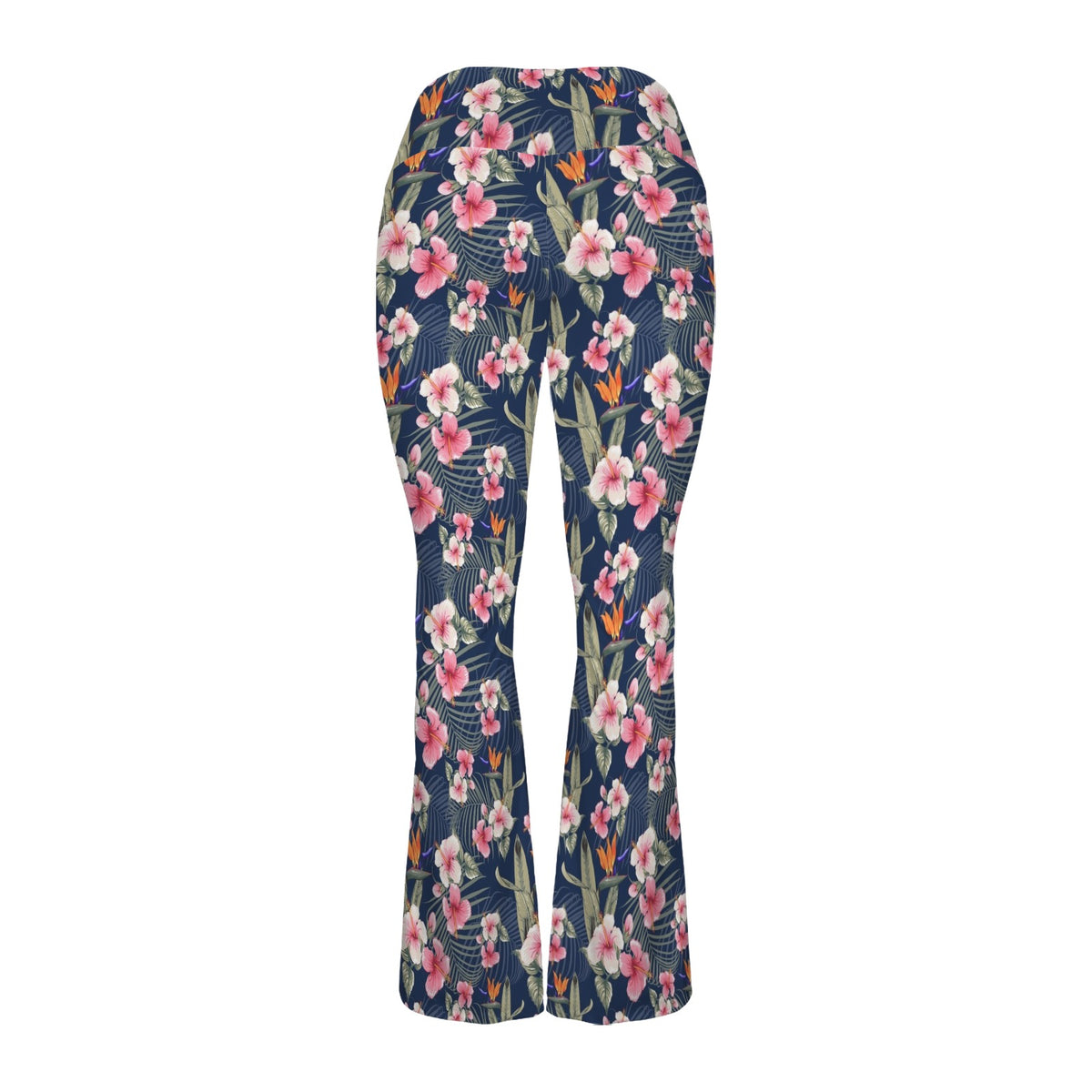 Dark Hawaiian Floral High Waist Crossover Tummy Control Flare Leggings