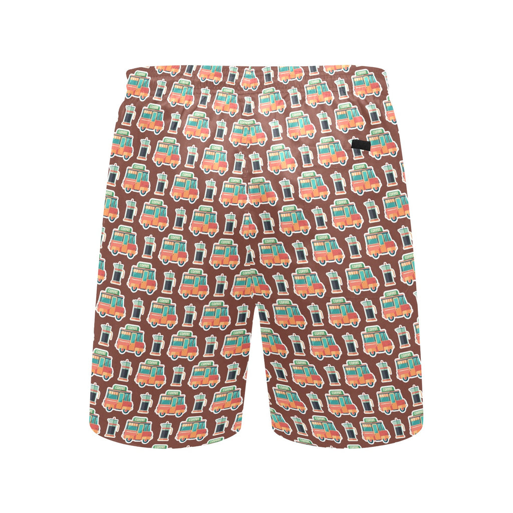 Coffee Van Men's Mid-Length Beach Shorts Men's Mid-Length Beach Shorts Coffee Printed Offshore