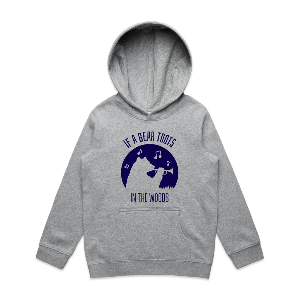 If A Bear Toots In The Woods, Trumpet Player - Kids Hoodie Grey Marle Kids Hoodie Printed In Australia