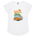 Hello Sunshine, Beach Van - Womens Scoop Neck T-Shirt White Womens Scoop Neck T-shirt Printed In Australia Summer Surf