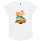 Hello Sunshine, Beach Van - Womens Scoop Neck T-Shirt White Womens Scoop Neck T-shirt Printed In Australia Summer Surf