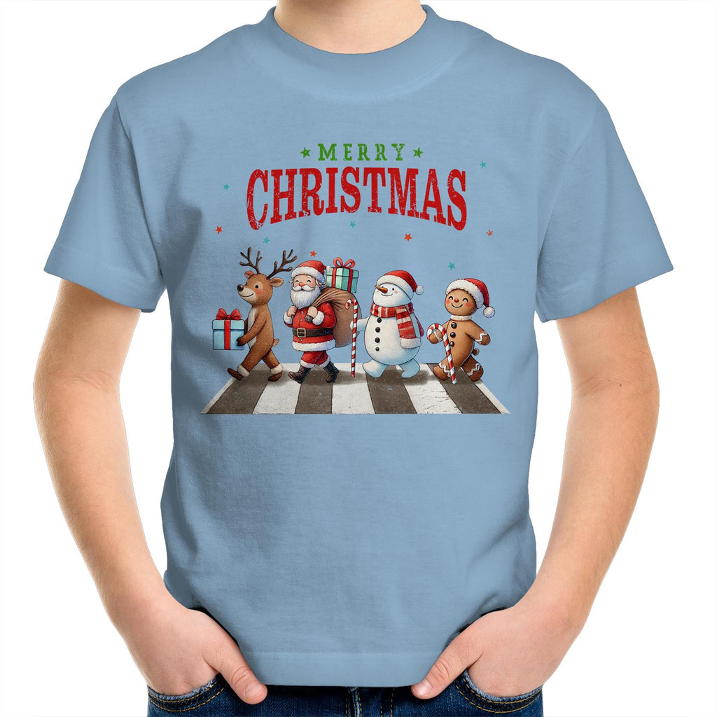 Fab Four, Merry Christmas - Kids Youth T-Shirt Carolina Blue Kids Christmas T-shirt Christmas Printed In Australia