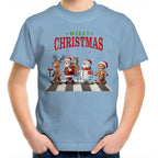 Fab Four, Merry Christmas - Kids Youth T-Shirt Carolina Blue Kids Christmas T-shirt Christmas Printed In Australia
