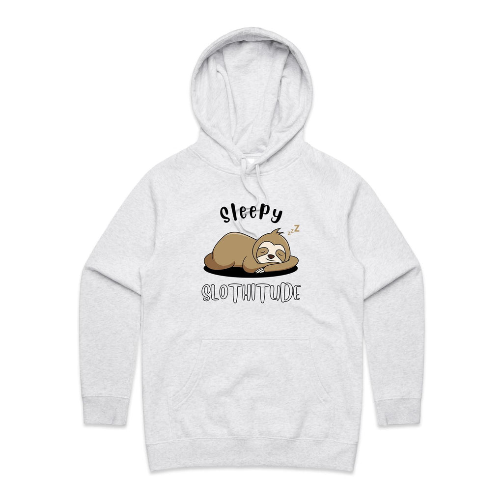 Sleepy Slothitude - Womens Hoodie White Marle Womens Hoodie animal Printed In Australia