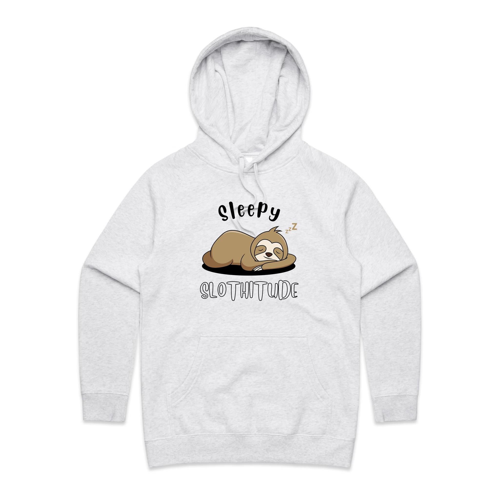 Sleepy Slothitude - Womens Hoodie White Marle Womens Hoodie animal Printed In Australia