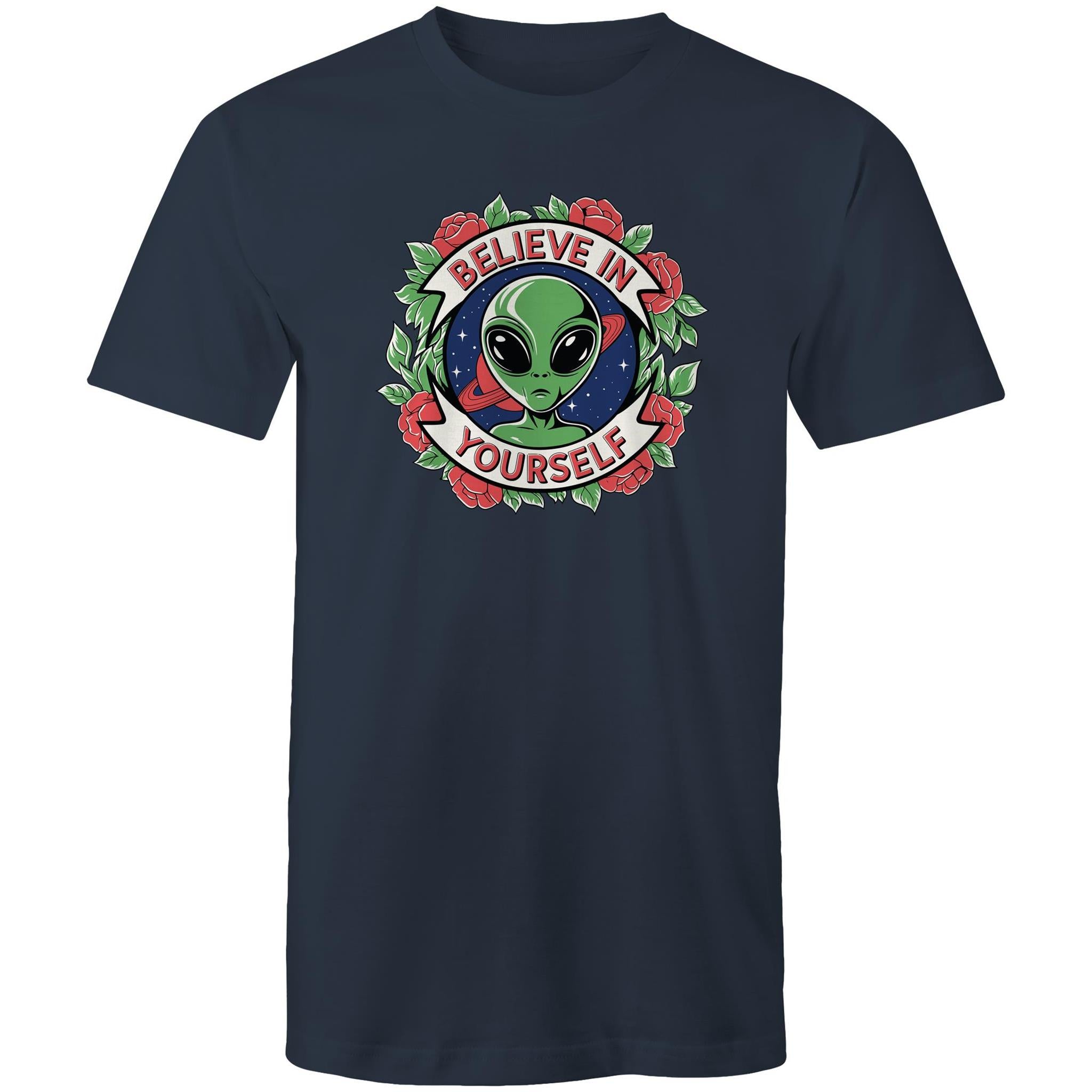 Believe In Yourself, Alien - Mens T-Shirt Navy Mens T-shirt Motivation Positivity Printed In Australia Sci Fi