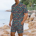 Video Game Men's Hawaiian Shirt & Shorts Set Men's Hawaiian Shirt & Shorts Set Games Printed Offshore Retro