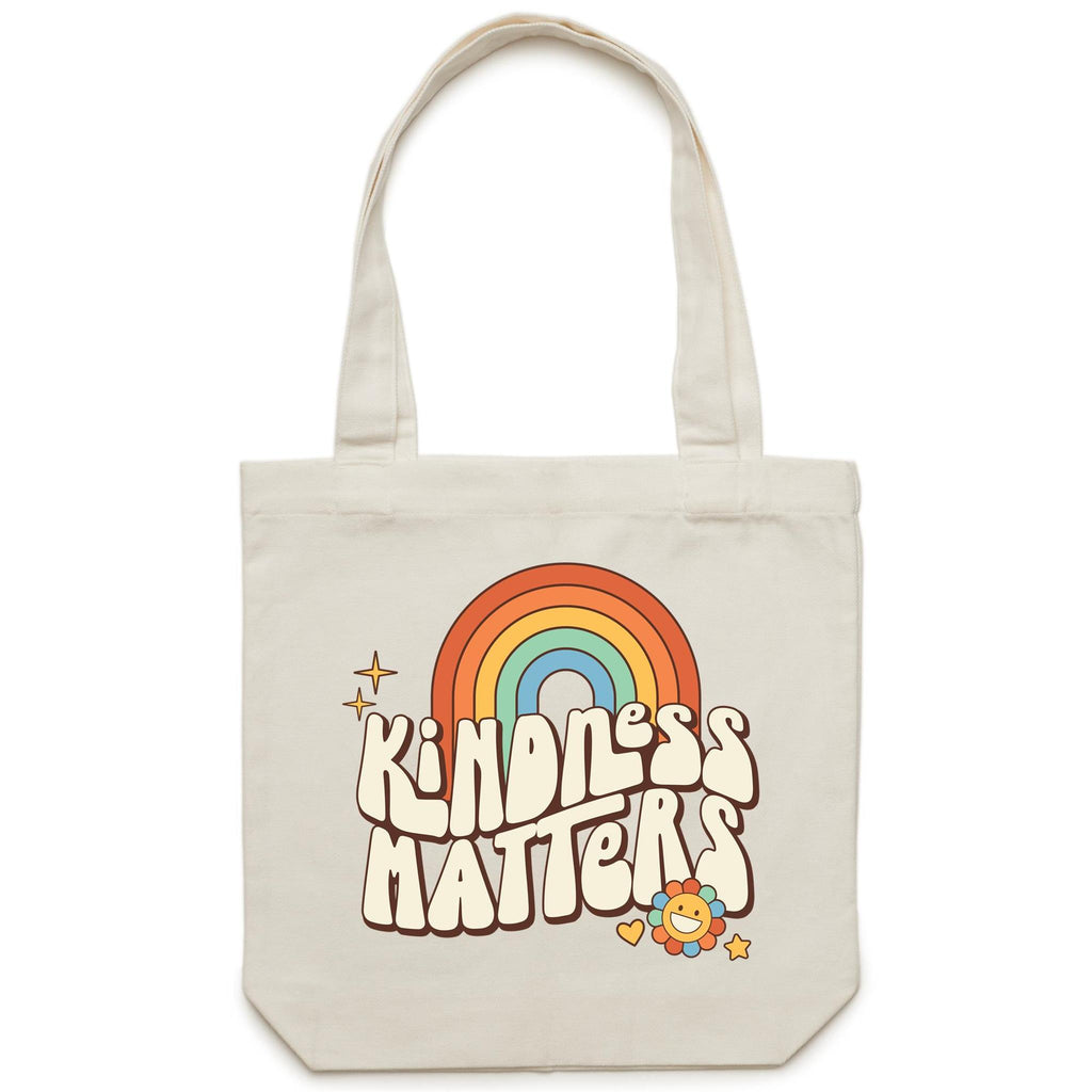 Kindness Matters - Canvas Tote Bag Cream One Size Tote Bag Kindness Positivity Printed In Australia Retro