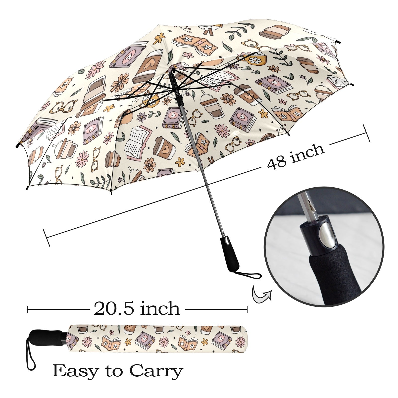 Books And Coffee - Semi-Automatic Foldable Umbrella (Model U12) Semi-Automatic Foldable Umbrella (U12)