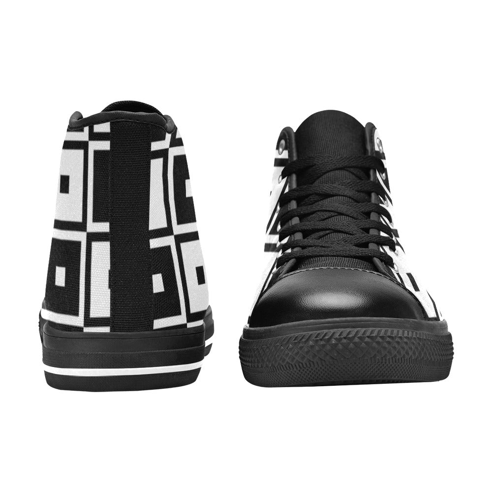 Black And White Squares - Men's High Top Canvas Shoes