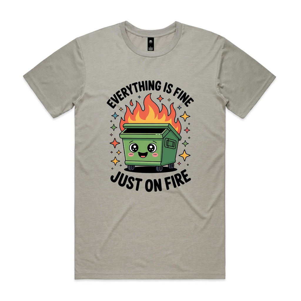 Skip Bin, Dumpster Fire Men's AS Colour T-shirt Light Grey Mens T-shirt Printed In Australia