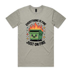 Skip Bin, Dumpster Fire Men's AS Colour T-shirt Light Grey Mens T-shirt Printed In Australia