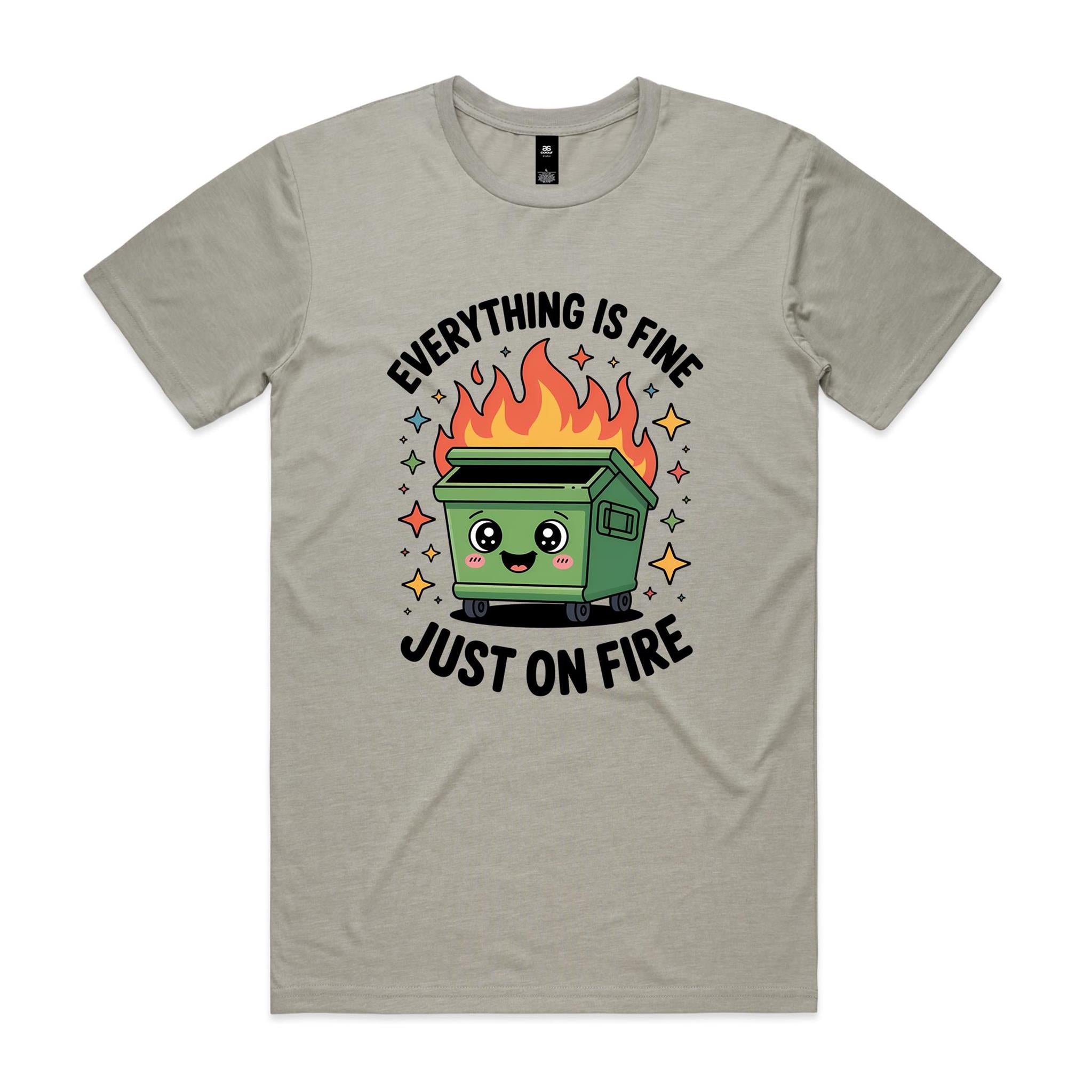 Skip Bin, Dumpster Fire Men's AS Colour T-shirt Light Grey Mens T-shirt Printed In Australia