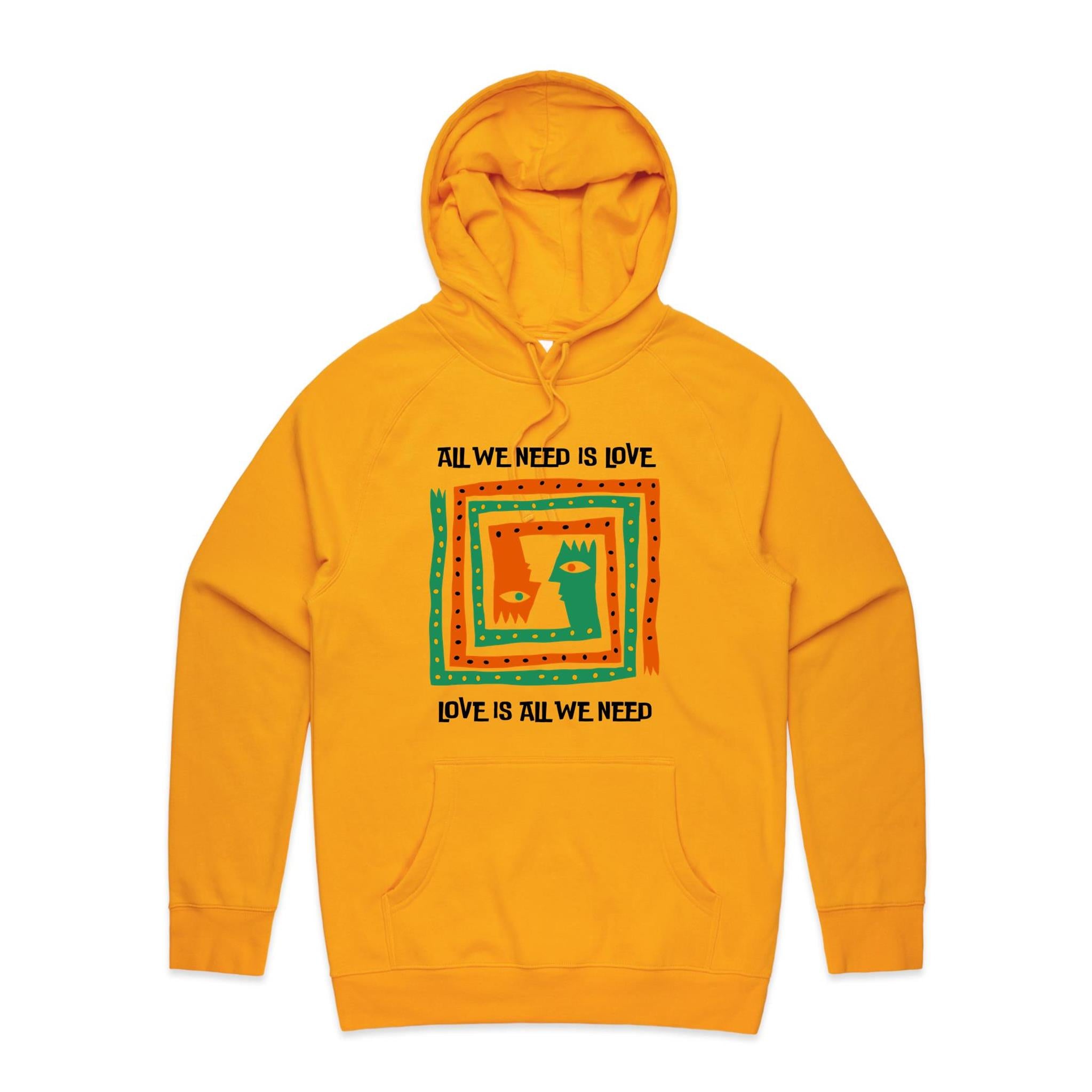 All We Need Is Love - Mens Hoodie Gold Mens Hoodie Love Printed In Australia