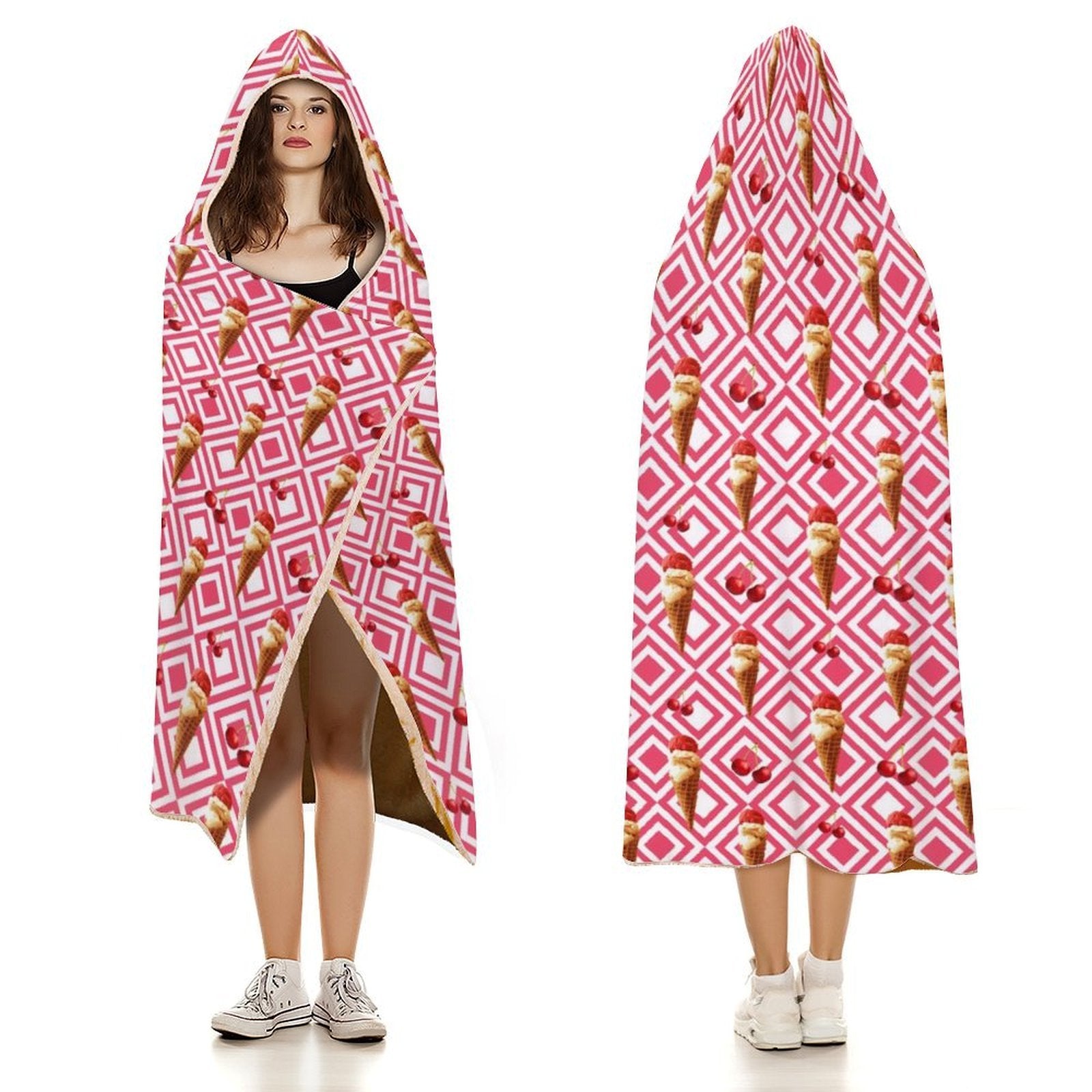Cherry Ice Cream Kids Hooded Blanket 100cm x 130cm Kids Hooded Blanket Food Printed Offshore
