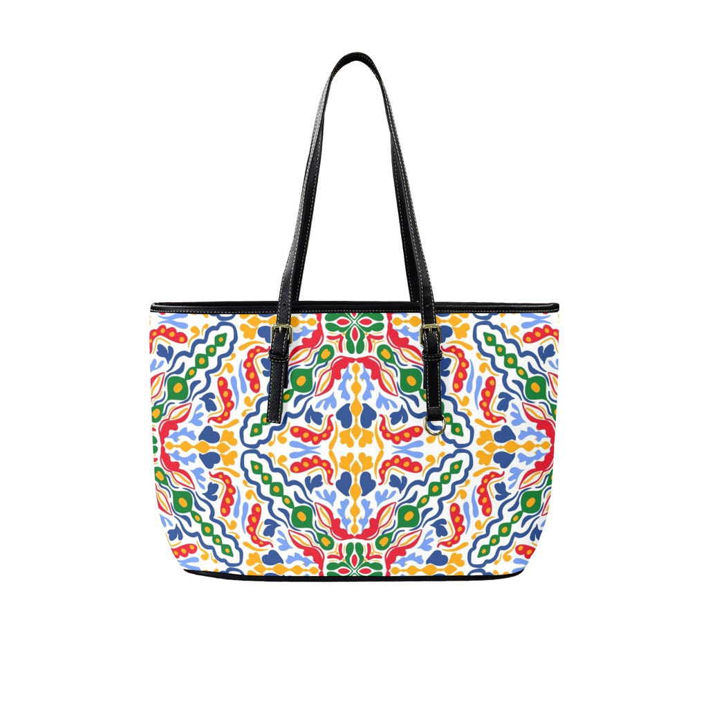 Bright Burst - Leather Tote Bag-Large