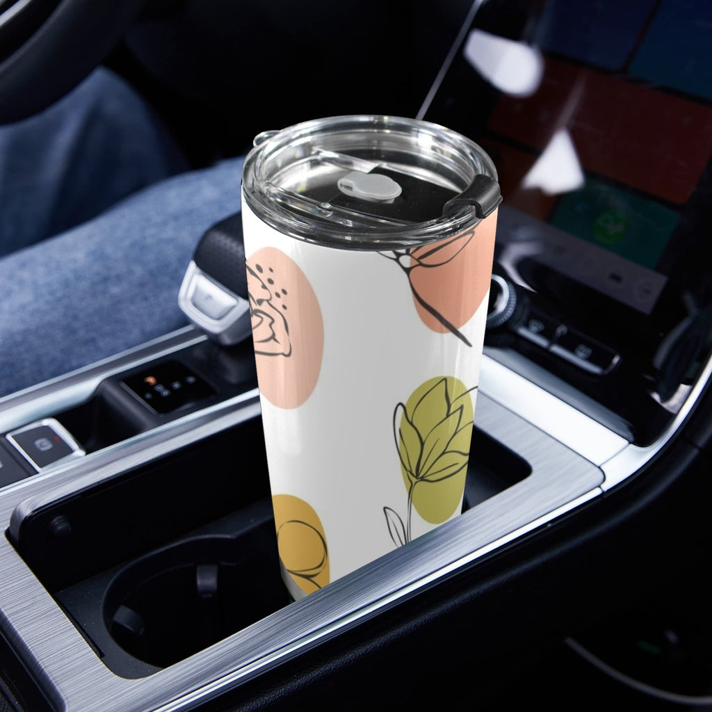 Flower Lines - 20oz Mobile Tumbler with Lid (Black Lock) 20oz Travel Mug Plants Printed Offshore