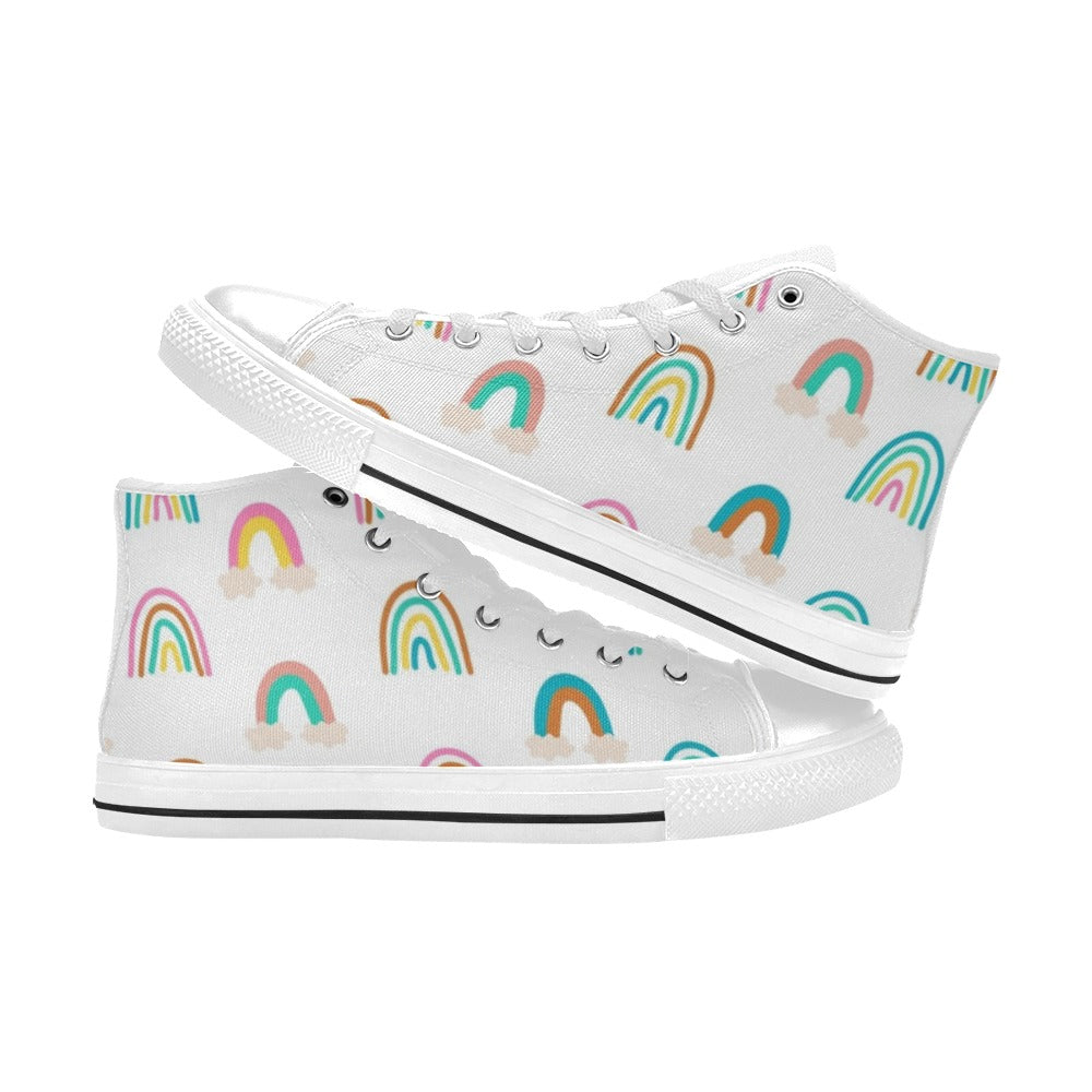 Cloud Rainbows - Kids High Top Canvas Shoes