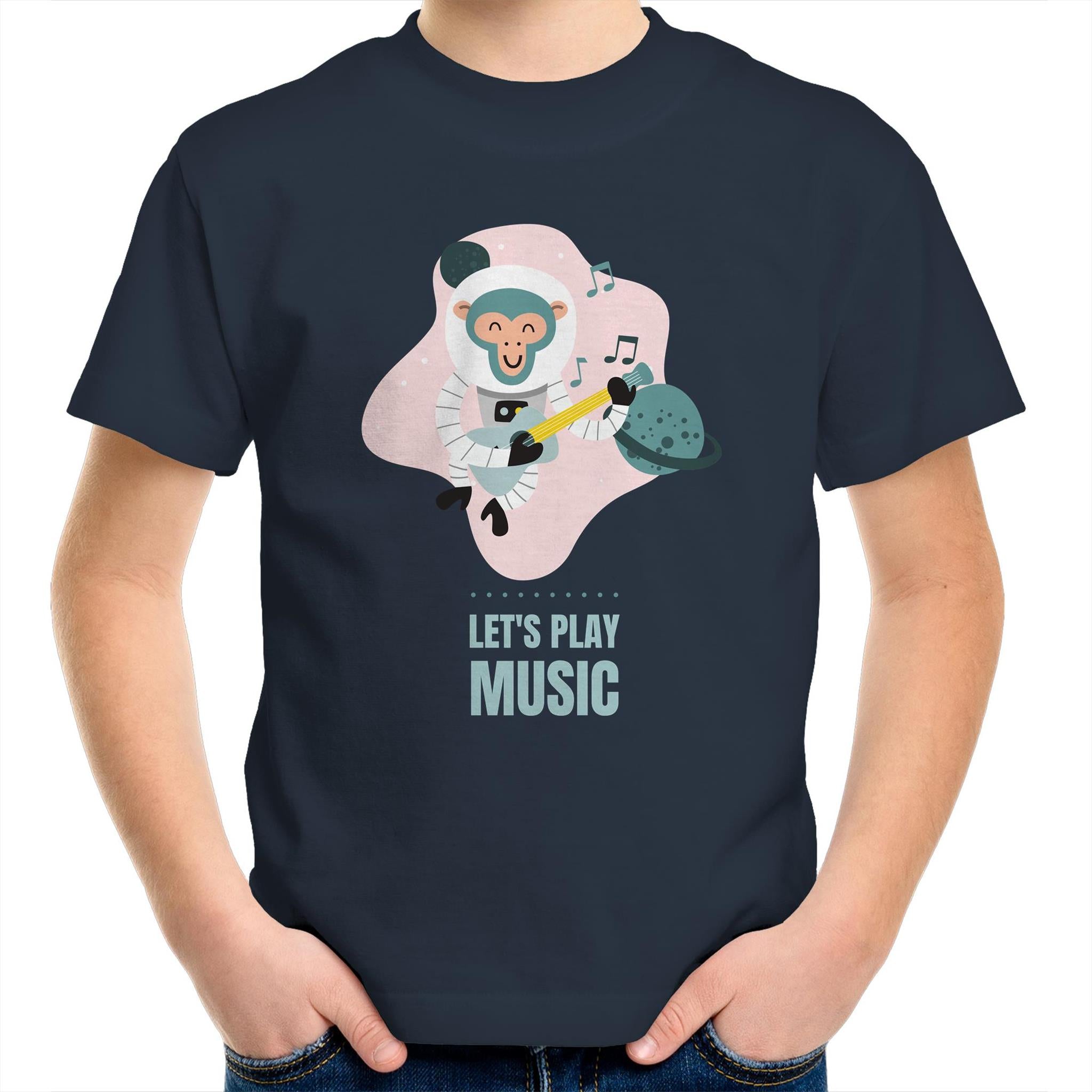 Monkey Music - Kids Youth T-Shirt Navy Kids Youth T-shirt animal Music Printed In Australia