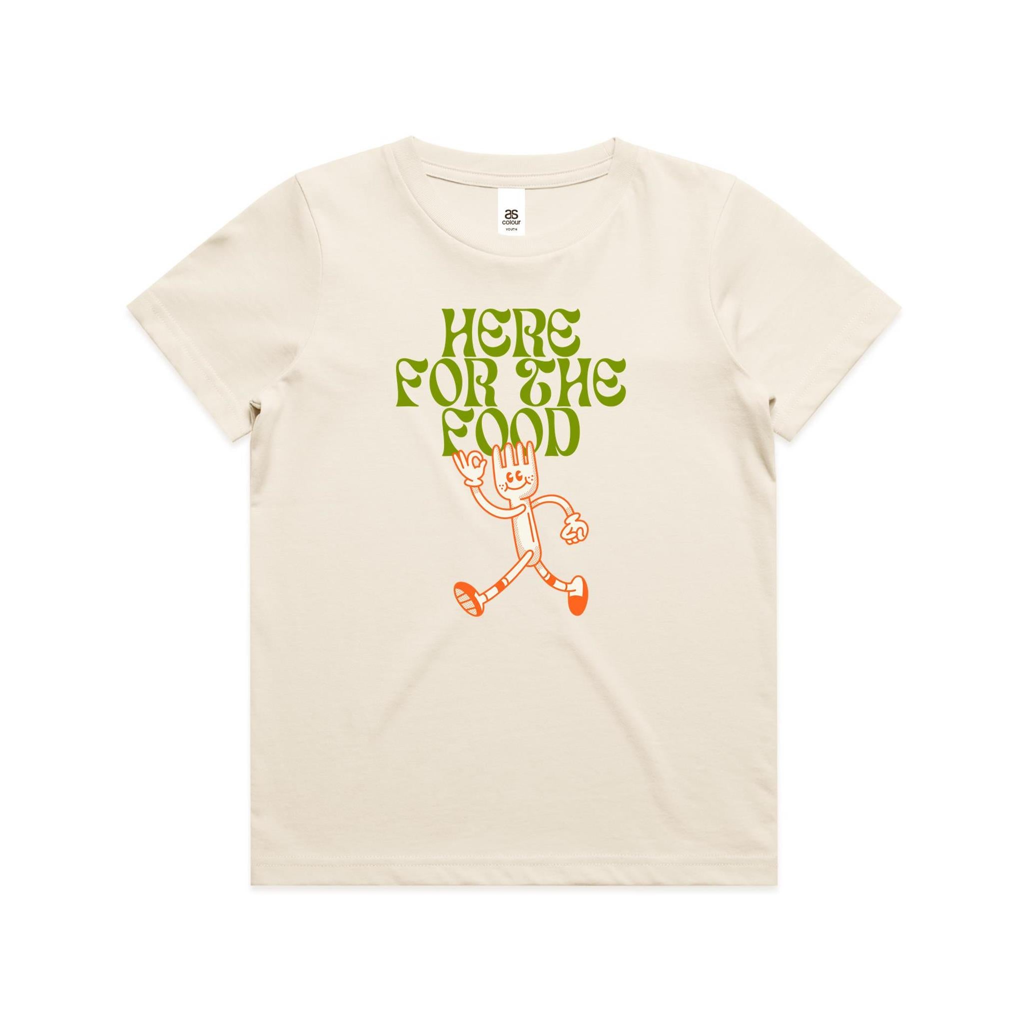 Here For The Food - Kids Youth T-shirt Ecru Kids T-shirt Food Printed In Australia