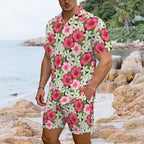 Hibiscus Men's Hawaiian Shirt & Shorts Set Men's Hawaiian Shirt & Shorts Set Plants Printed Offshore