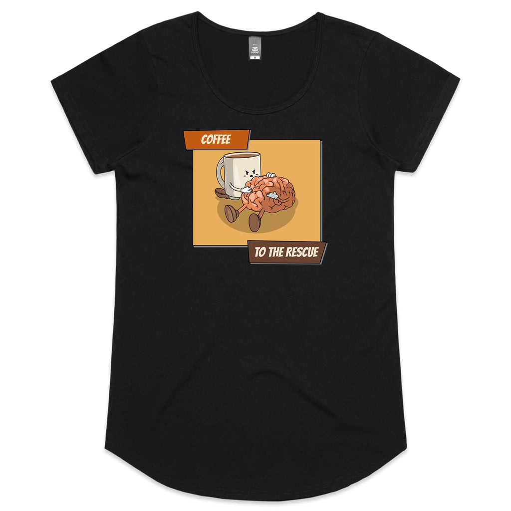 Coffee To The Rescue - Womens Scoop Neck T-Shirt Black Womens Scoop Neck T-shirt Coffee Printed In Australia