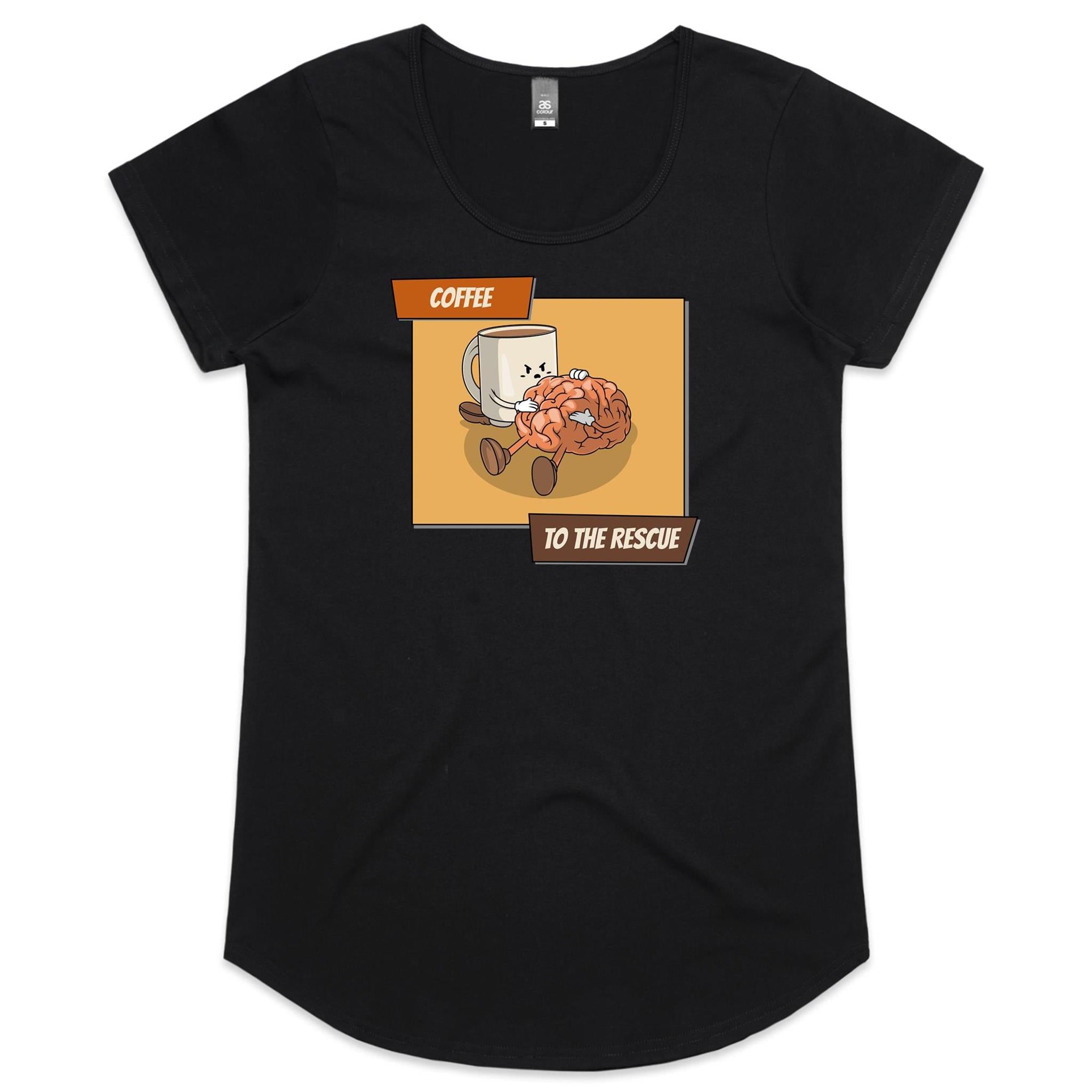 Coffee To The Rescue - Womens Scoop Neck T-Shirt Black Womens Scoop Neck T-shirt Coffee Printed In Australia