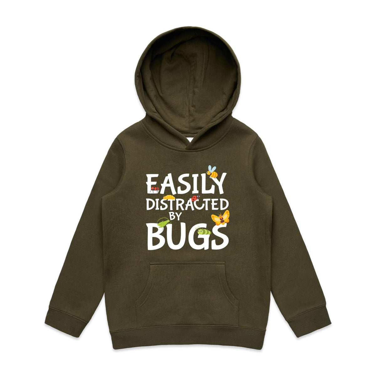 Easily Distracted By Bugs Kids AS Colour Hoodie Army Kids Hoodie Printed In Australia
