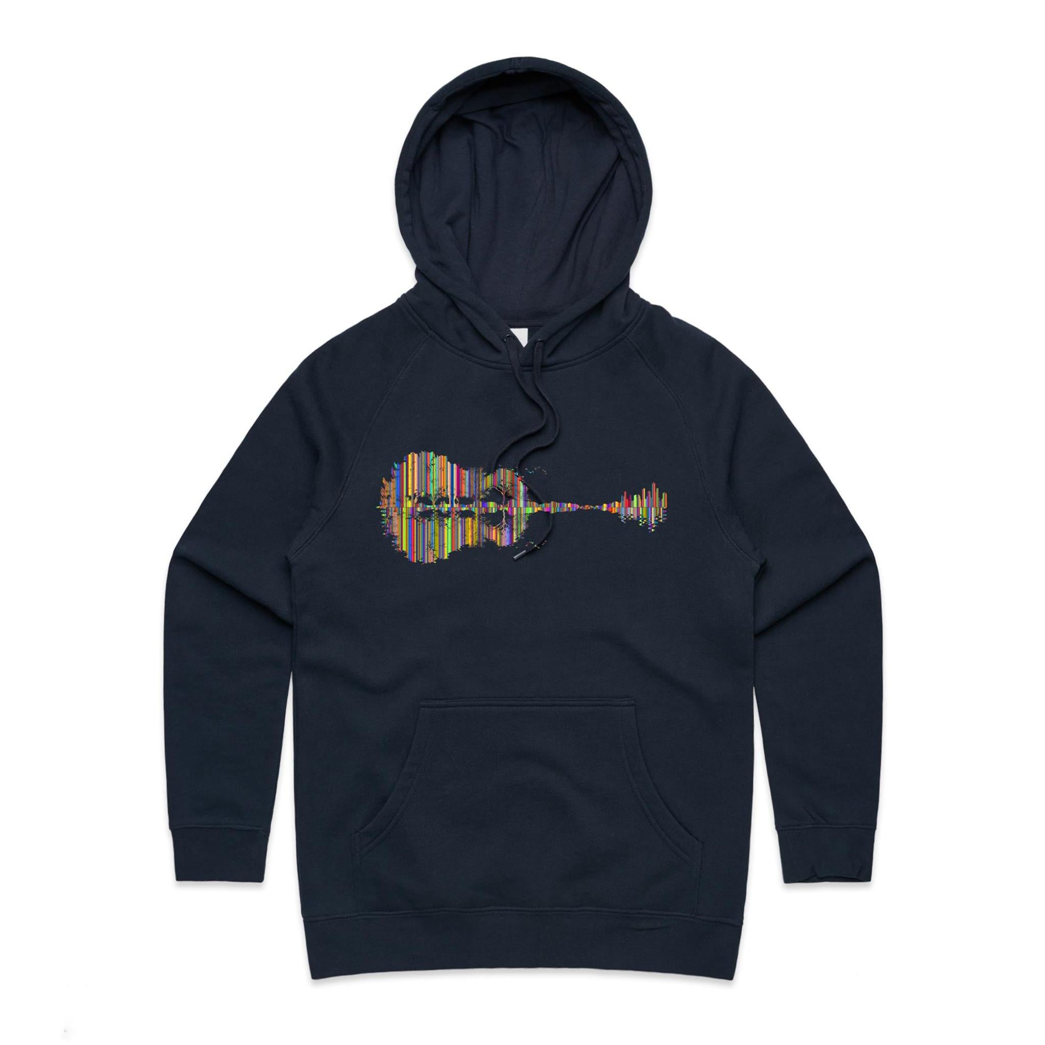 Guitar Reflection In Colour - Womens Hoodie Navy Womens Hoodie Music Printed In Australia