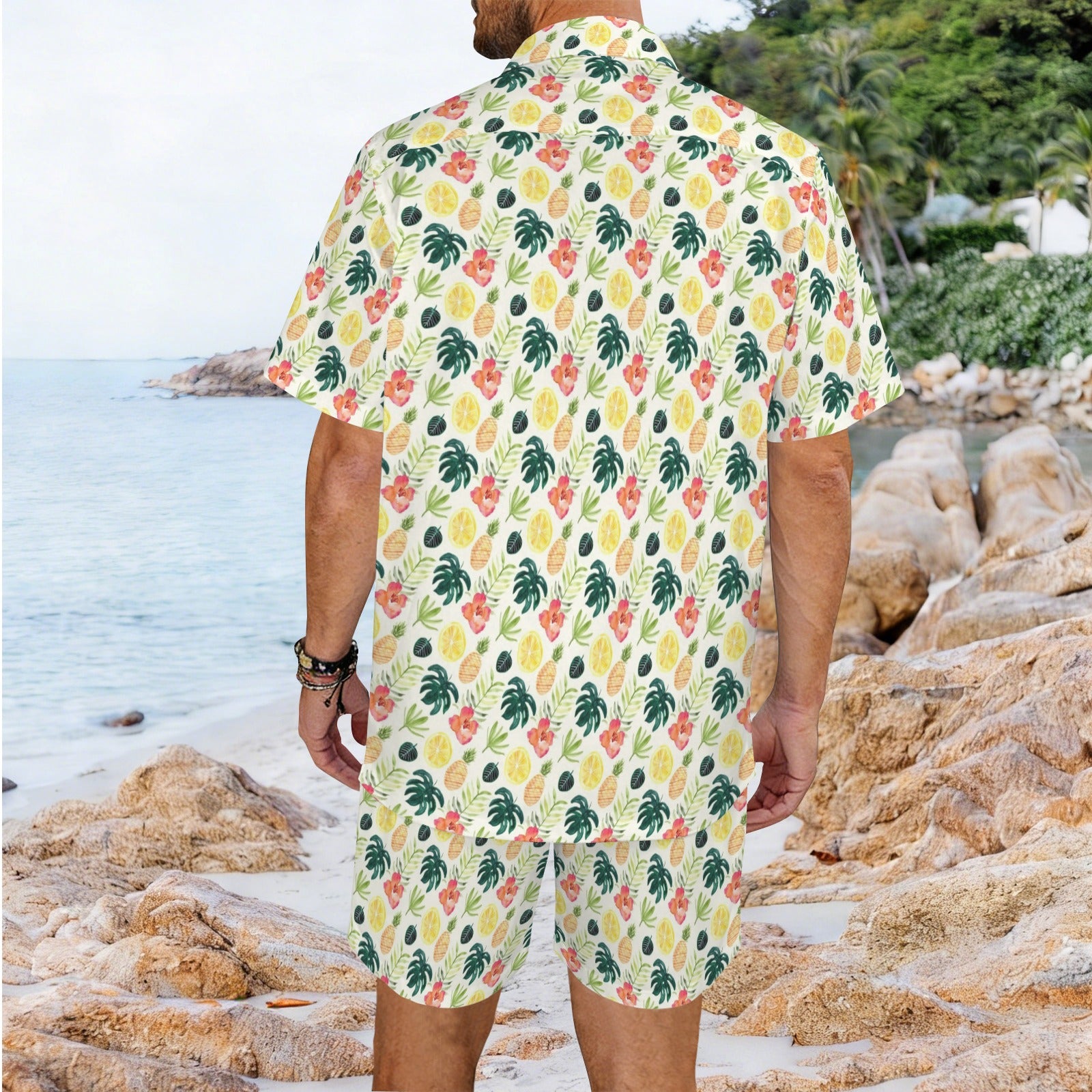 Pineapple Tropical Men's Hawaiian Shirt & Shorts Set Men's Hawaiian Shirt & Shorts Set Food Printed Offshore