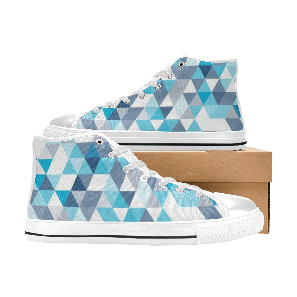 Blue Triangles - Women's High Top Canvas Shoes