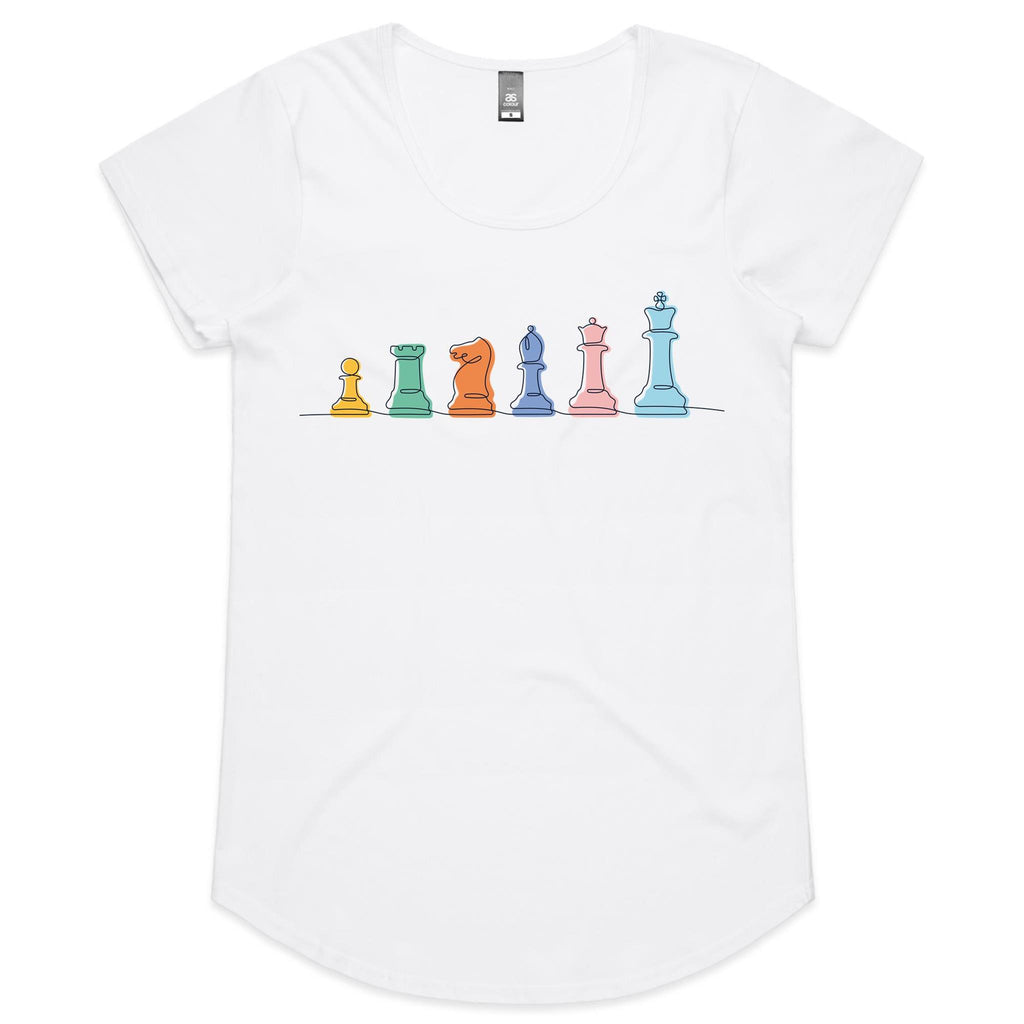 Chess - Womens Scoop Neck T-Shirt White Womens Scoop Neck T-shirt Chess Games Printed In Australia