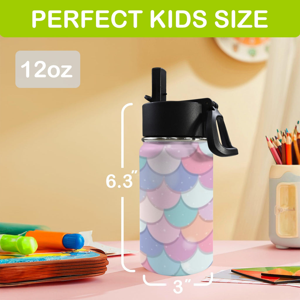 Mermaid Scales 12oz Kids Water Bottle with Straw Lid