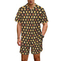 Round Pizzas On Black Men's Hawaiian Shirt & Shorts Set Men's Hawaiian Shirt & Shorts Set Food Printed Offshore