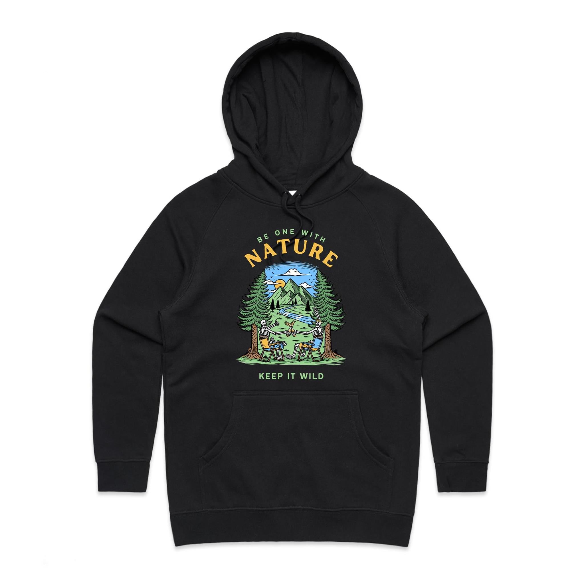 Be One With Nature, Skeletons - Womens Hoodie Black Womens Hoodie Printed In Australia