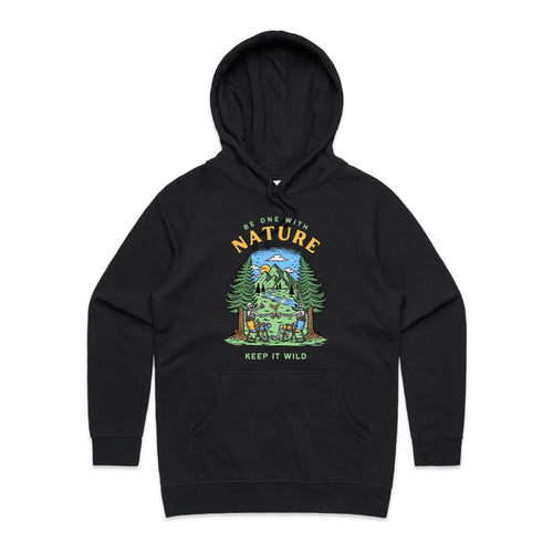 Be One With Nature, Skeletons - Womens Hoodie Black Womens Hoodie Printed In Australia