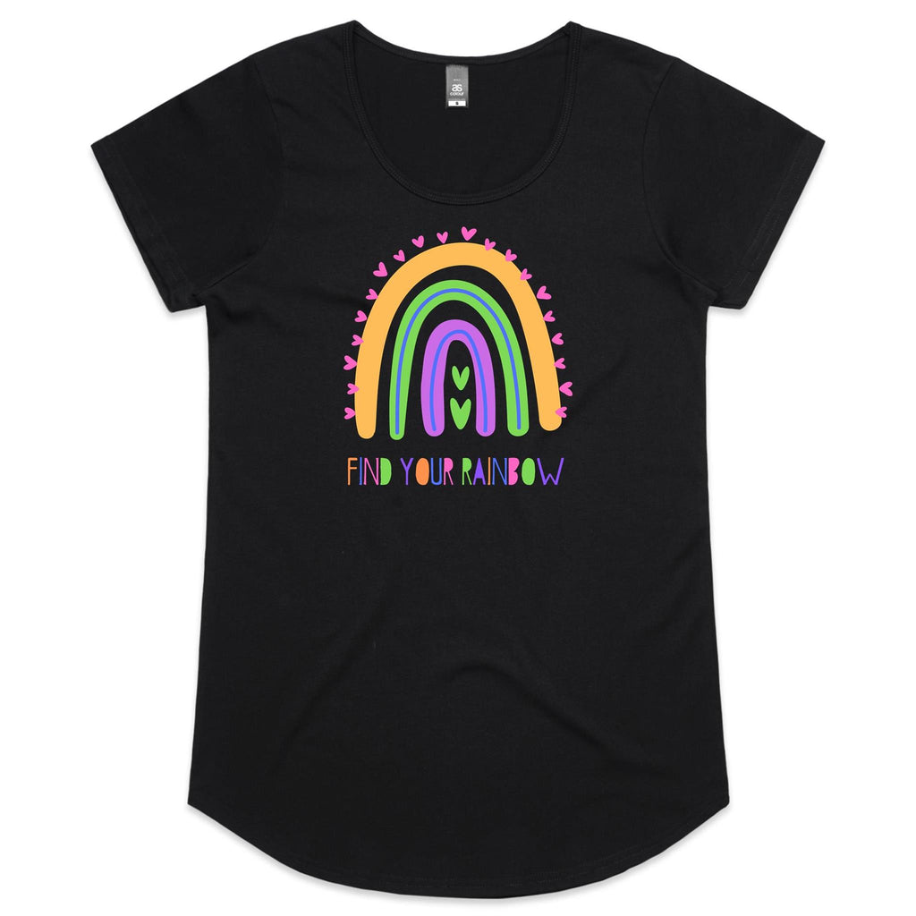 Find Your Rainbow - Womens Scoop Neck T-Shirt Black Womens Scoop Neck T-shirt Positivity Printed In Australia
