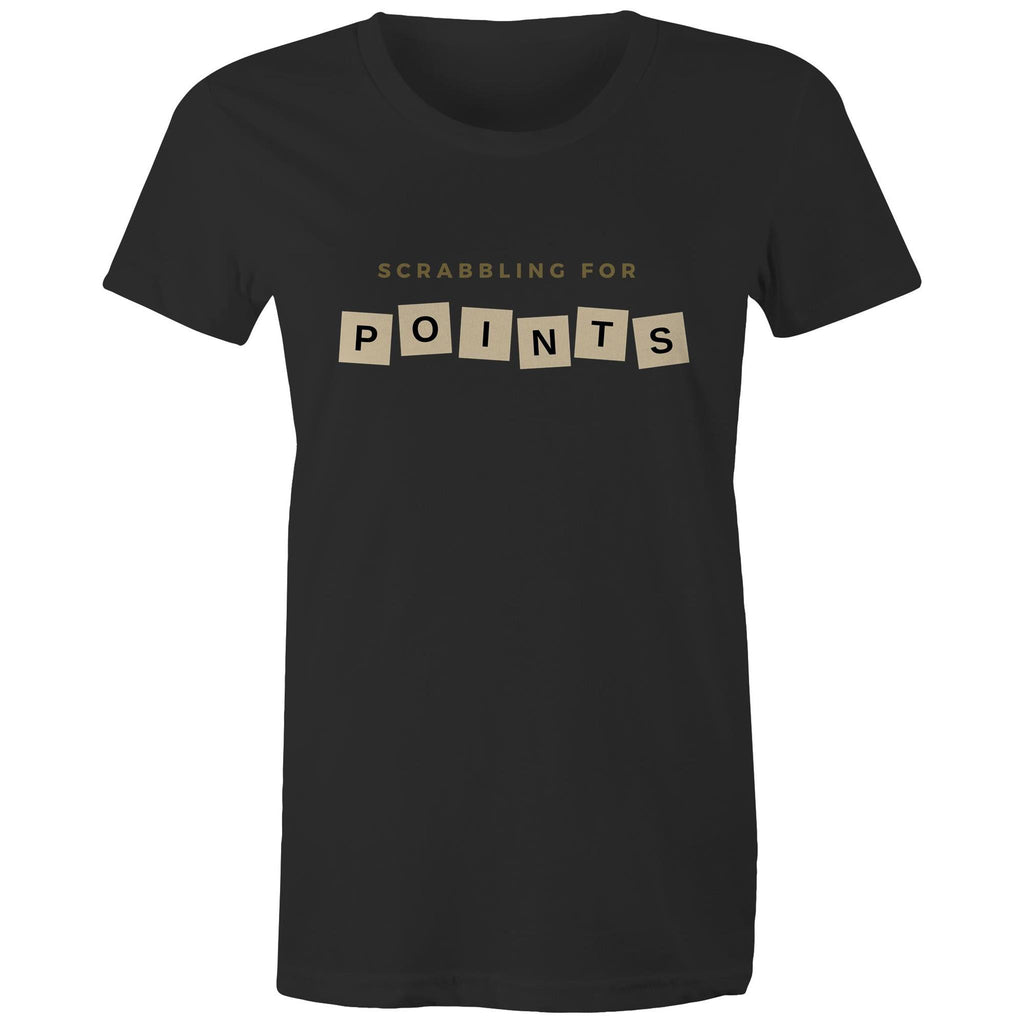 Scrabbling For Points - Womens T-shirt Black Womens T-shirt Games Printed In Australia