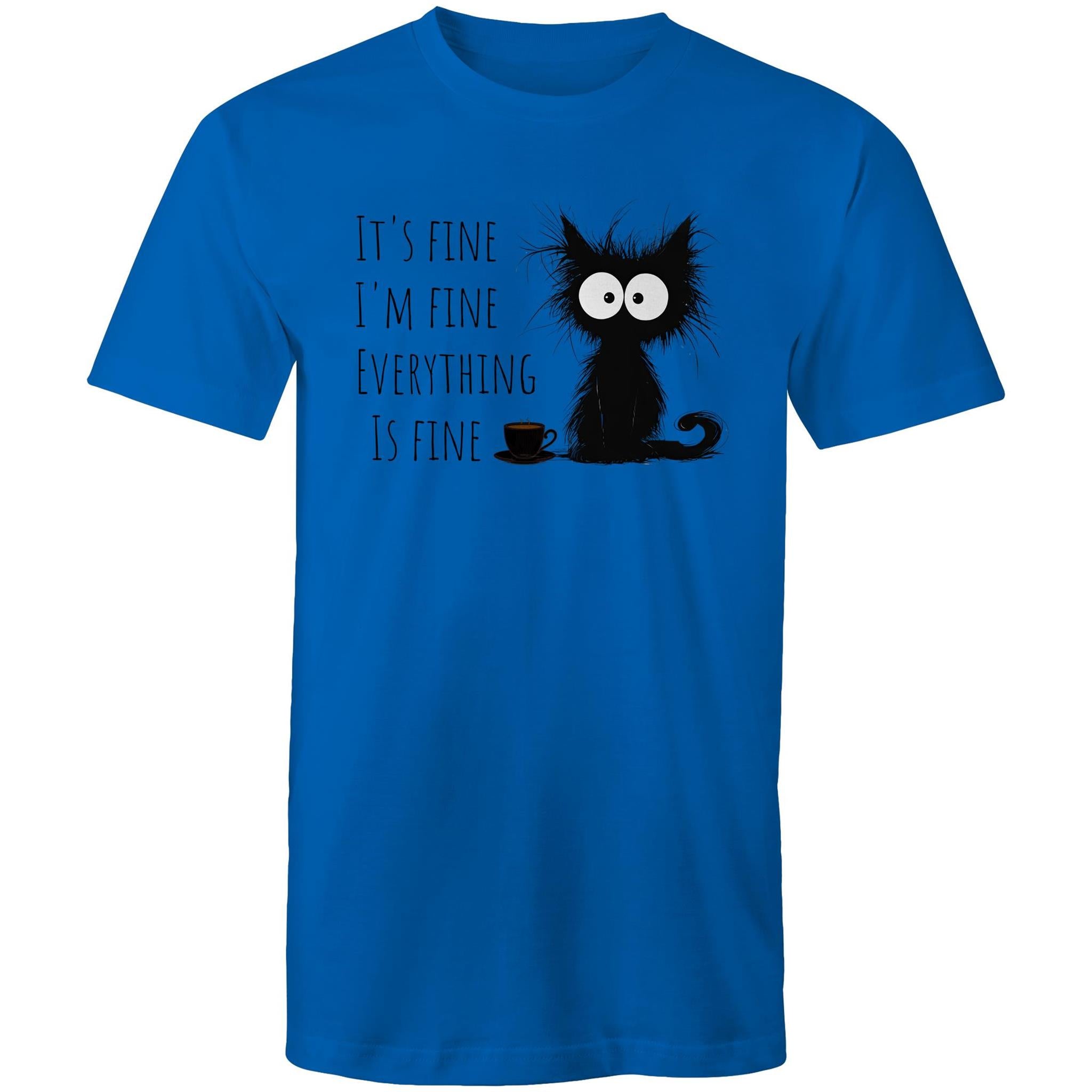 It's Fine, I'm Fine, Frazzled Cat - Mens T-Shirt Bright Royal Mens T-shirt animal Printed In Australia