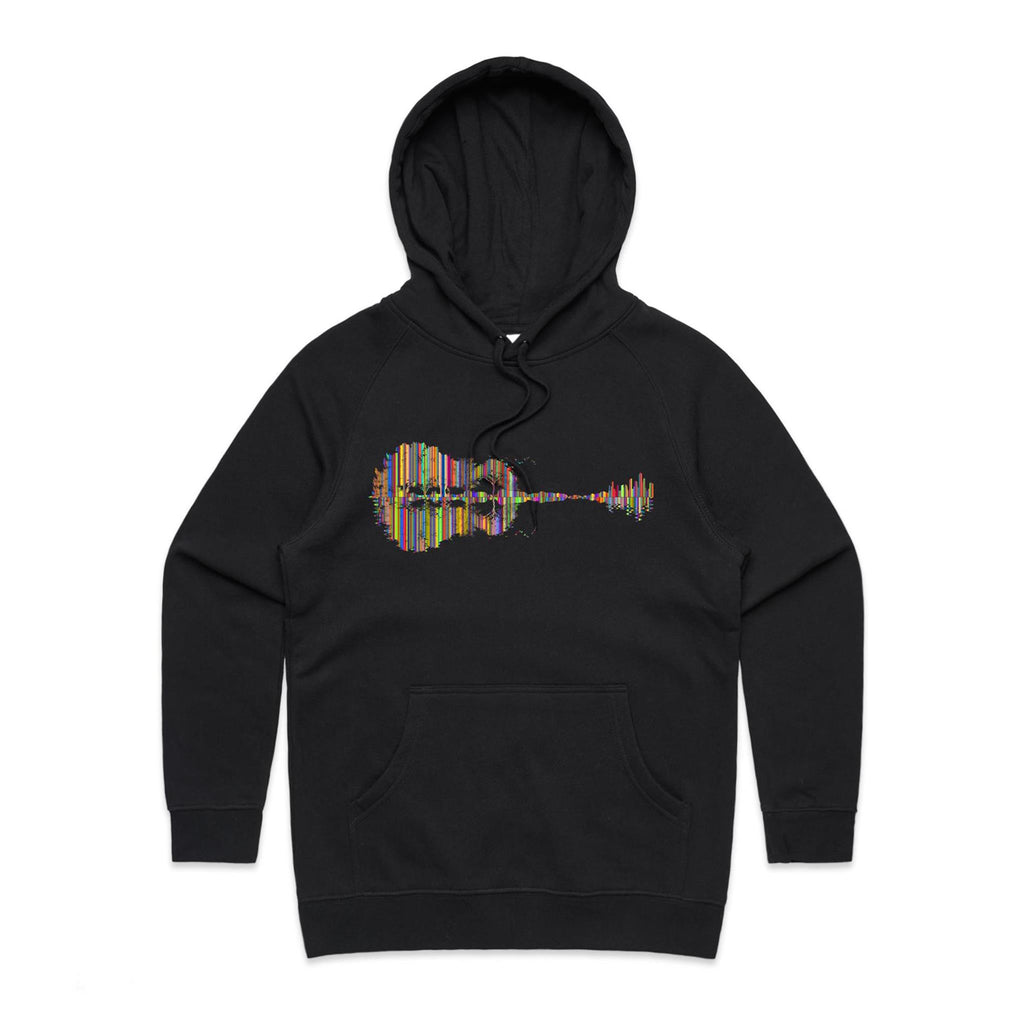 Guitar Reflection In Colour - Womens Hoodie Black Womens Hoodie Music Printed In Australia