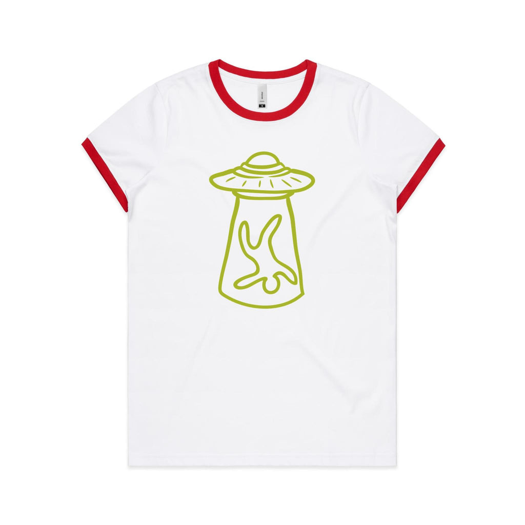 Alien Abduction - AS Colour Women's Ringer Tee White Red Womens Ringer T-shirt Printed In Australia Sci Fi