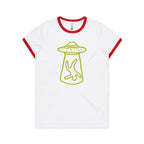 Alien Abduction - AS Colour Women's Ringer Tee White Red Womens Ringer T-shirt Printed In Australia Sci Fi