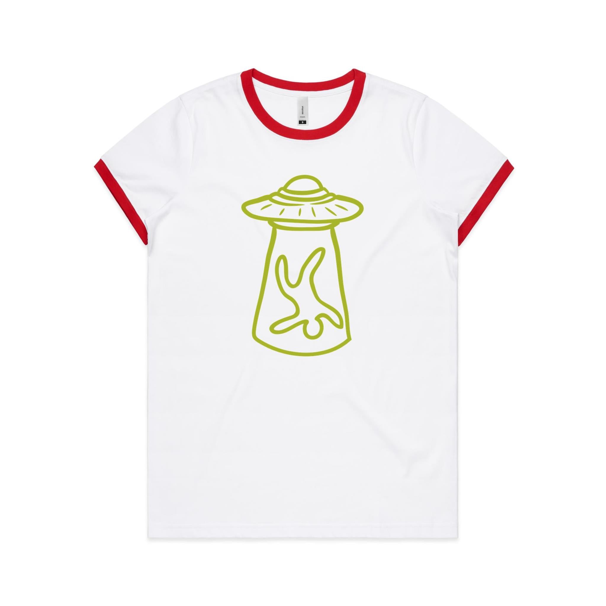 Alien Abduction - AS Colour Women's Ringer Tee White Red Womens Ringer T-shirt Printed In Australia Sci Fi