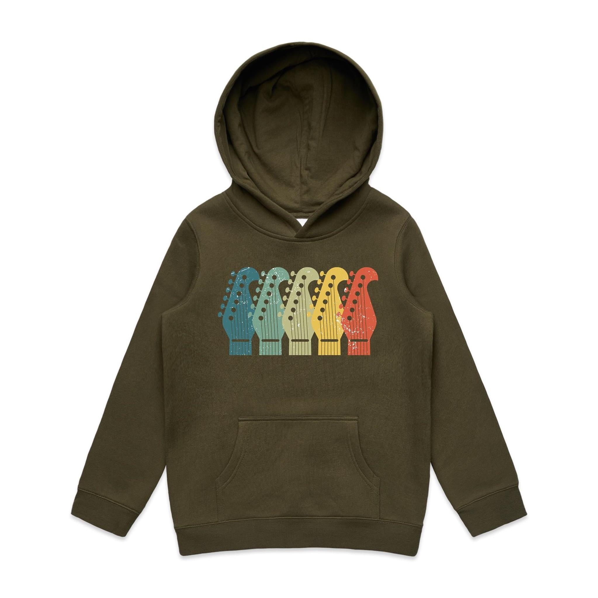 Vintage Guitar Heads - Kids Hoodie Army Kids Hoodie Printed In Australia